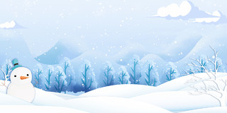 蓝色白色简约大气雪花山峰树木立冬展板背景